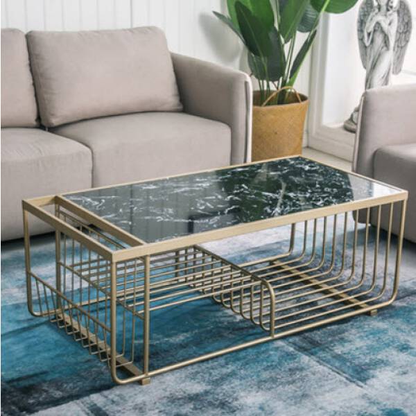 โต๊ะกลางอเนกประสงค์สไตล์อาร์ตเดคโค สีท็อปดำ โครงขาสีทอง