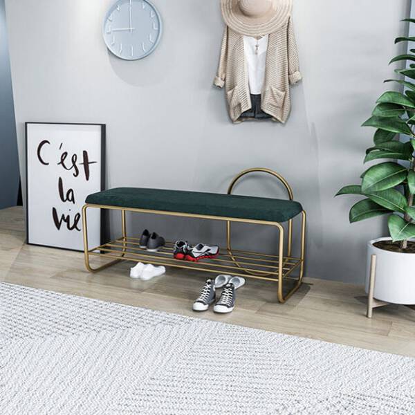 ขาย ม้านั่งหุ้มผ้ากำมะหยี่พร้อมชั้นวางรองเท้าสำหรับตกแต่ง สีเขียว