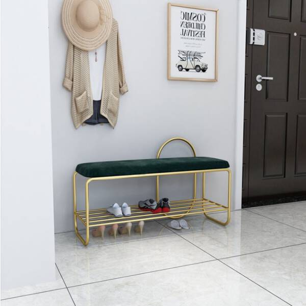 ขาย ม้านั่งหุ้มผ้ากำมะหยี่พร้อมชั้นวางรองเท้าสำหรับตกแต่ง ราคา