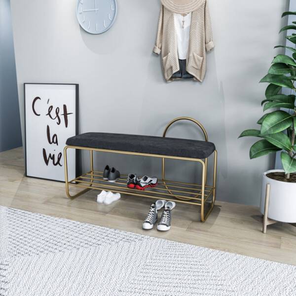 ม้านั่งหุ้มผ้ากำมะหยี่พร้อมชั้นวางรองเท้าสำหรับตกแต่ง ราคาพิเศษ