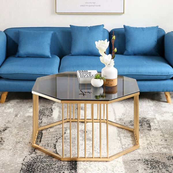 ขาย โต๊ะกลางแปดเหลี่ยมสไตล์ยุโรปท็อปกระจกนิรภัย ราคา