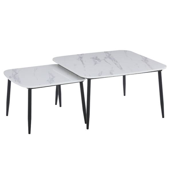 ชุดโต๊ะกลางสี่เหลี่ยมท็อปหินอ่อน ขาสีดำ ท็อปสีขาว