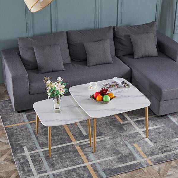 ชุดโต๊ะกลางสี่เหลี่ยมท็อปหินอ่อน ขาสีทอง ท็อปสีขาว ราคาพิเศษ