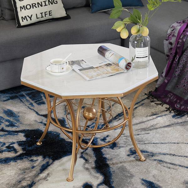 โต๊ะกลางห้องรับแขกท็อปแปดเหลี่ยม ท็อปหินอ่อน ขาสีดำ