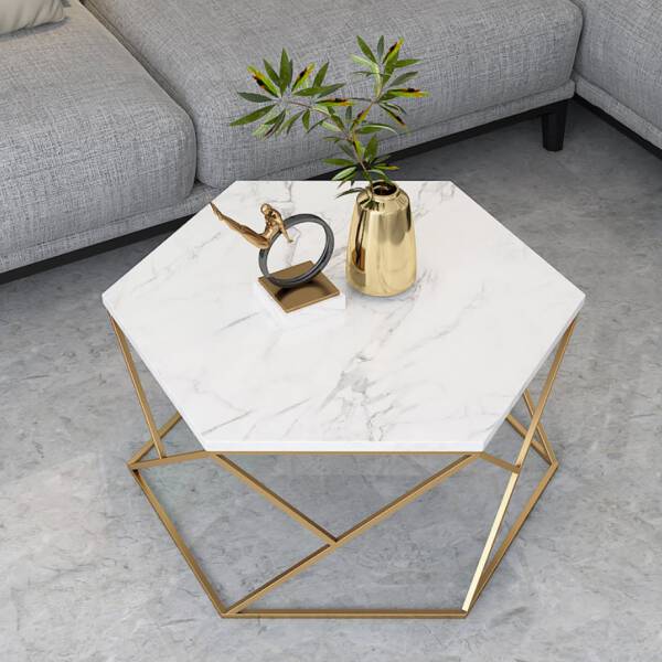 โต๊ะกลางลายหินอ่อนหกเหลี่ยม ชุด 2 ตัว