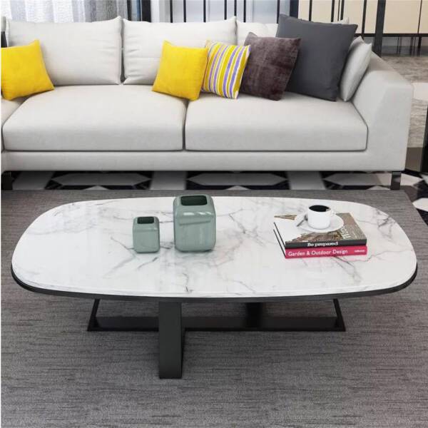 โต๊ะกลางทรงเหลี่ยมสไตล์ยุโรป ท็อปสีขาว โครงขาสีดำ