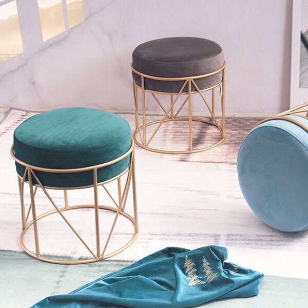 เก้าอี้กลมบุกำมะหยี่สำหรับแต่งบ้าน สีเขียว สีน้ำตาล สีฟ้า