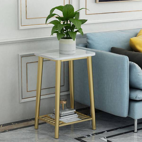 โต๊ะข้างห้องรับแขกพรีเมี่ยมท็อปหินอ่อน ท็อปสีขาว โครงขาสีทอง