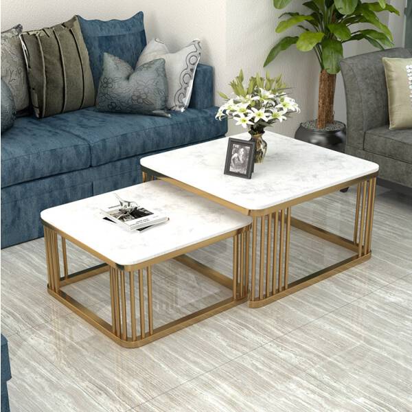 โต๊ะกลางหินอ่อนสี่เหลี่ยมสี่เหลี่ยมจัตุรัส ชุด 2 ตัว