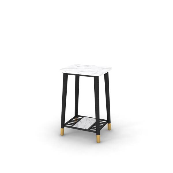 โต๊ะข้างห้องรับแขกพรีเมี่ยมท็อปหินอ่อน ชุด3 ตัว ท็อปสีขาว โครงขาสีดำ Size M