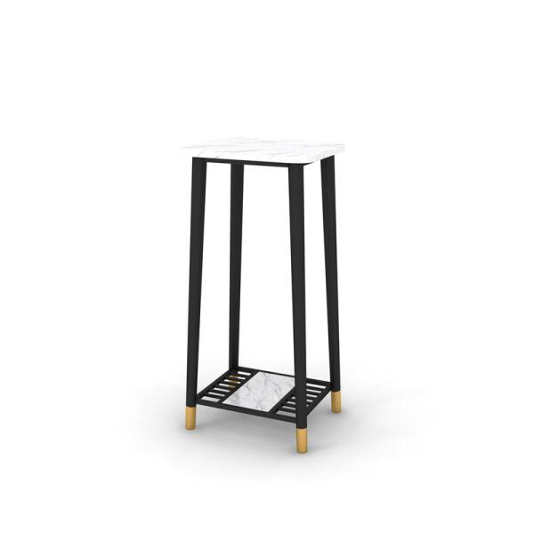 โต๊ะข้างห้องรับแขกพรีเมี่ยมท็อปหินอ่อน ชุด3 ตัว ท็อปสีขาว โครงขาสีดำ Size L