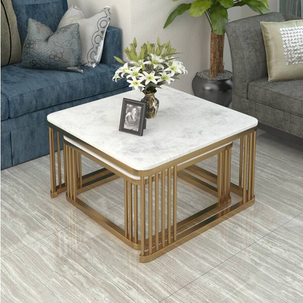 ขาย โต๊ะกลางหินอ่อนสี่เหลี่ยมสี่เหลี่ยมจัตุรัส ชุด 2 ตัว