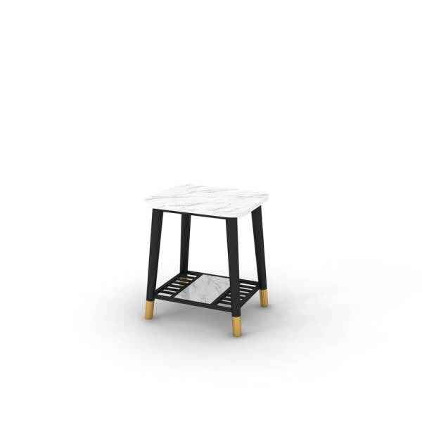 โต๊ะข้างห้องรับแขกพรีเมี่ยมท็อปหินอ่อน ชุด3 ตัว ท็อปสีขาว โครงขาสีดำ Size S