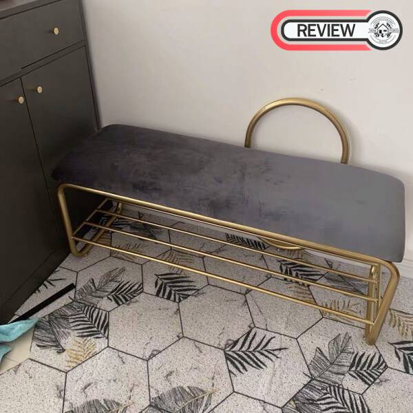 รีวิว ม้านั่งหุ้มผ้ากำมะหยี่พร้อมชั้นวางรองเท้าสำหรับตกแต่ง