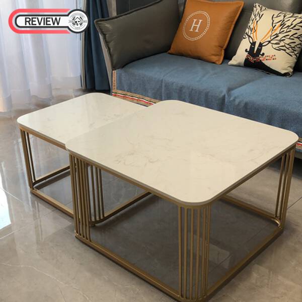รีวิว โต๊ะกลางหินอ่อนสี่เหลี่ยมสี่เหลี่ยมจัตุรัส ชุด 2 ตัว - Square Coffee Table Set