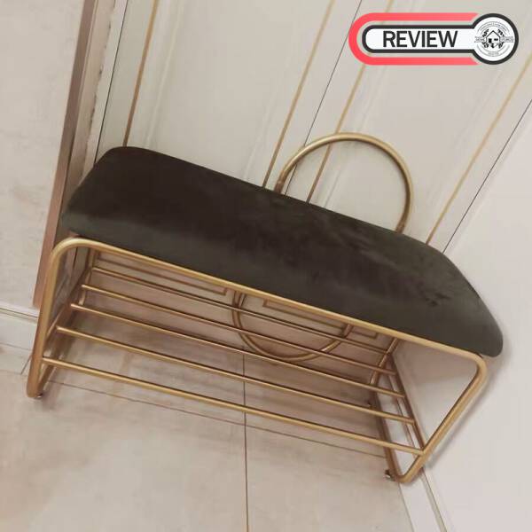 รีวิว ม้านั่งหุ้มผ้ากำมะหยี่พร้อมชั้นวางรองเท้าสำหรับตกแต่ง