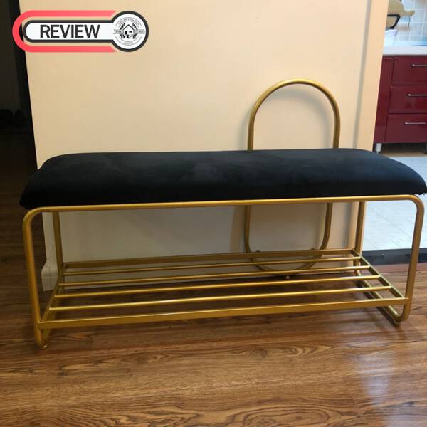 รีวิว ม้านั่งหุ้มผ้ากำมะหยี่พร้อมชั้นวางรองเท้าสำหรับตกแต่ง