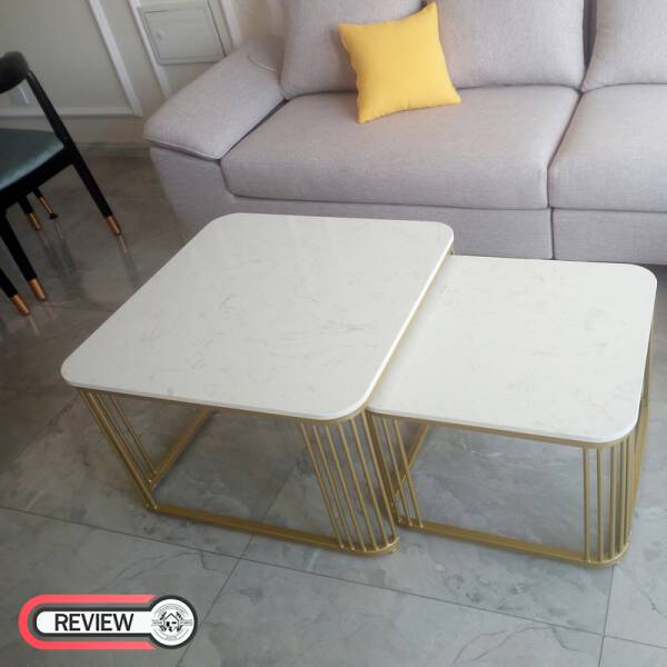 รีวิว โต๊ะกลางหินอ่อนสี่เหลี่ยมสี่เหลี่ยมจัตุรัส ชุด 2 ตัว - Square Coffee Table Set