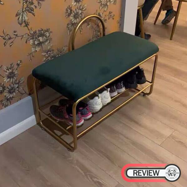 รีวิว ม้านั่งหุ้มผ้ากำมะหยี่พร้อมชั้นวางรองเท้าสำหรับตกแต่ง