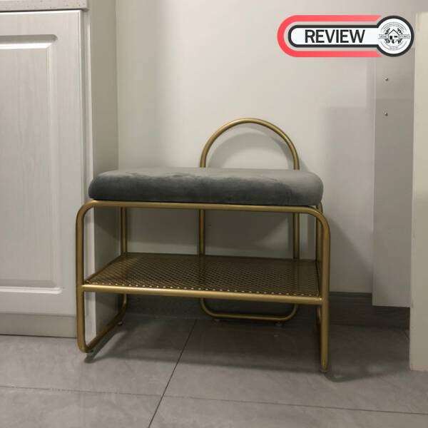 รีวิว ม้านั่งหุ้มผ้ากำมะหยี่พร้อมชั้นวางรองเท้าสำหรับตกแต่ง