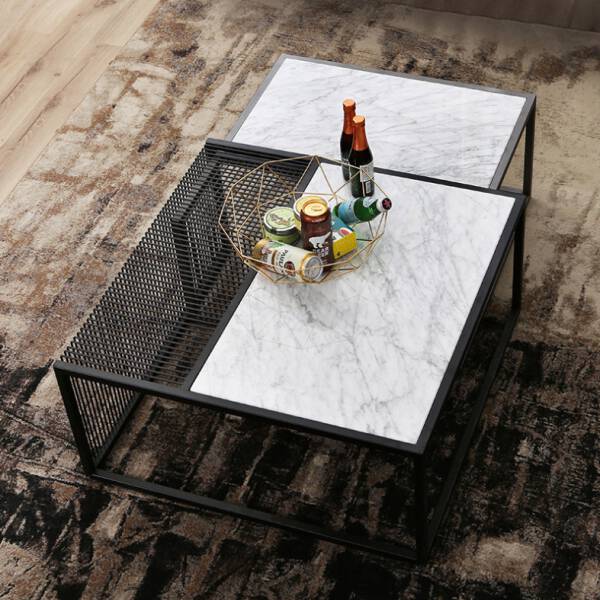 โต๊ะกลางห้องรับแขกสี่เหลี่ยมท็อปหินอ่อน ชุด 2 ตัว