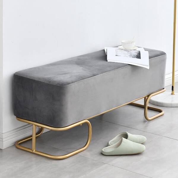 ม้านั่งยาวสำหรับตกแต่งบ้านหุ้มกำมะหยี่ สีเทา