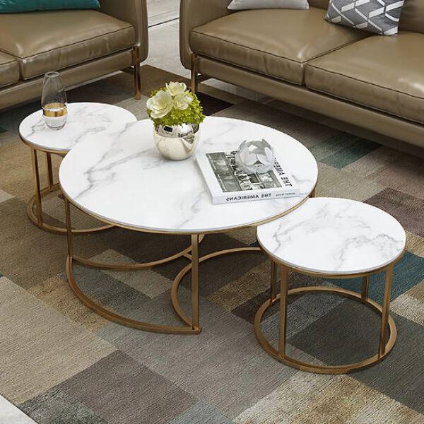 โต๊ะกลางห้องรับแขกท็อปหินอ่อน 3 ตัว