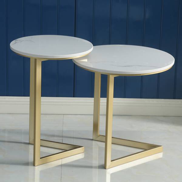 ชุดโต๊ะข้างเตียงข้างโซฟาท็อปหินอ่อน 2 ตัว