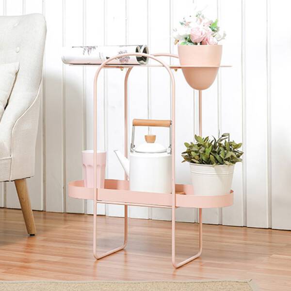 โต๊ะข้างชั้นวางของอเนกประสงค์ สไตล์มินิมอล สีชมพู