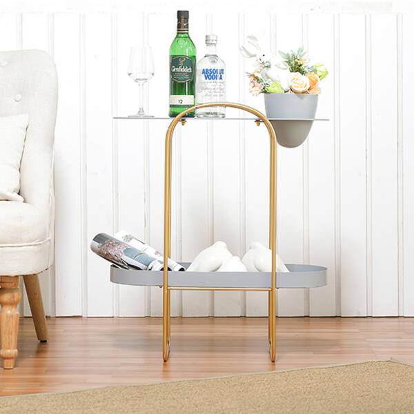 โต๊ะข้างชั้นวางของอเนกประสงค์ สไตล์มินิมอล สีเทา