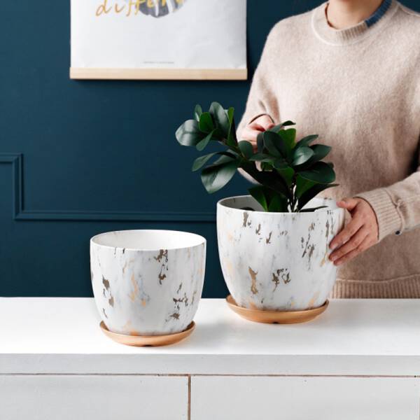 ขาย กระถางต้นไม้มงคลลายหินอ่อน Golden Marble Flower Pot ราคาลด