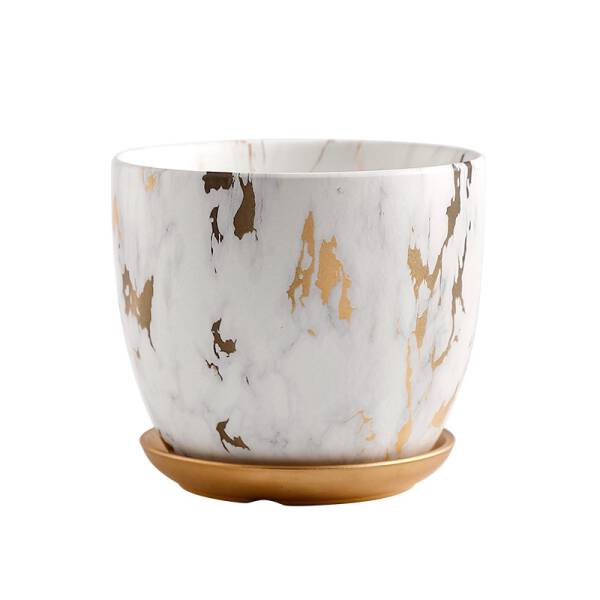 ขาย กระถางต้นไม้มงคลลายหินอ่อน Golden Marble Flower Pot ลดราคา