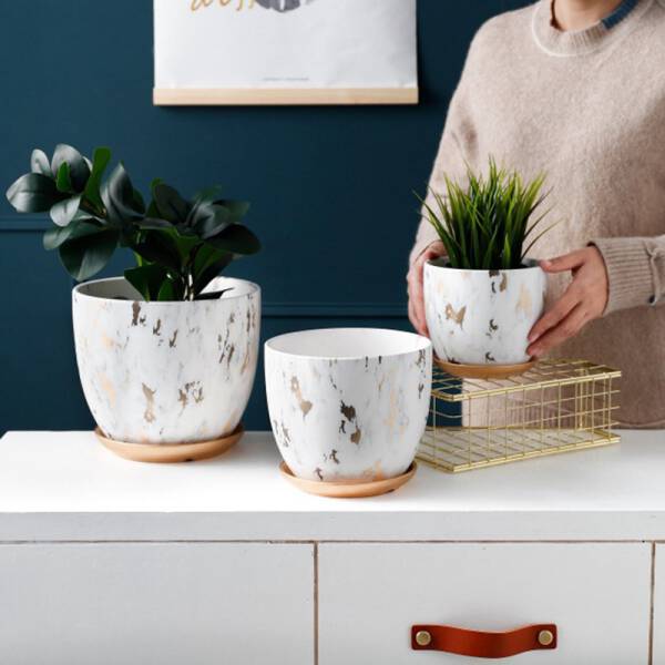 ขาย กระถางต้นไม้มงคลลายหินอ่อน Golden Marble Flower Pot ราคา