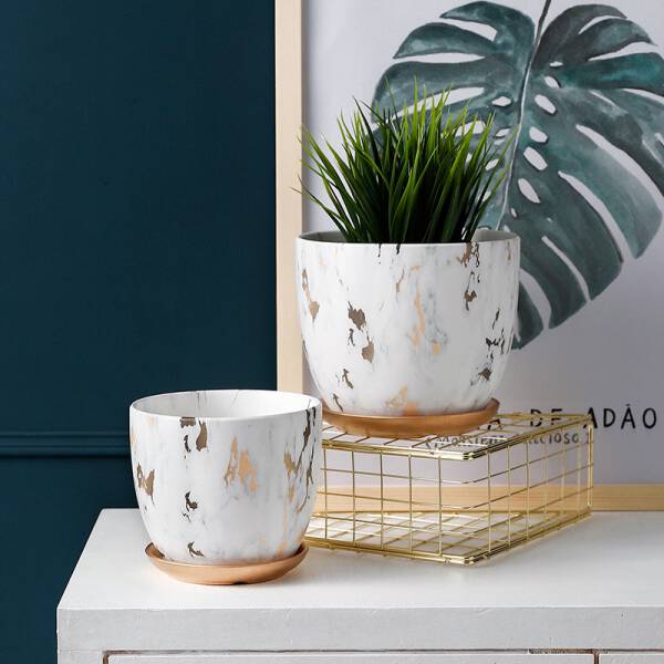 ขาย กระถางต้นไม้มงคลลายหินอ่อน Golden Marble Flower Pot พิเศษราคา