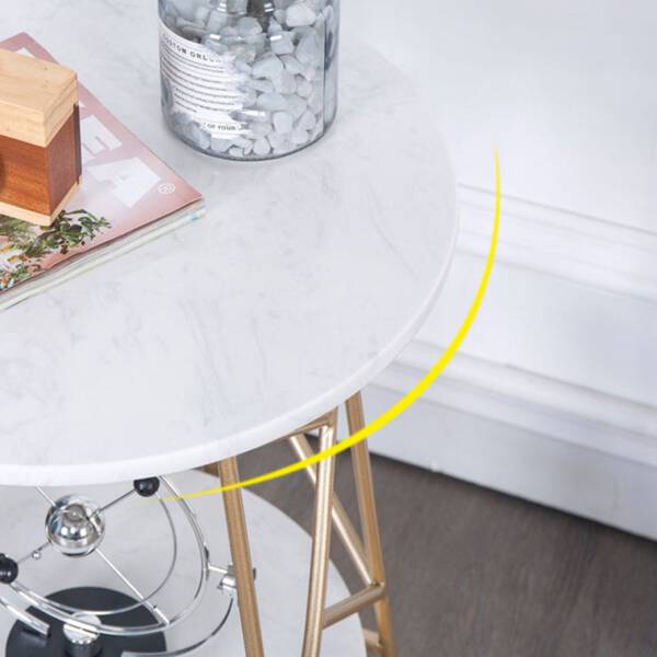 ท็อปหินอ่อน โต๊ะข้างเตียง โต๊ะข้างโซฟา ท็อปหินอ่อนสองชั้น ดีไซน์เอกลักษณ์ โครงขาสีทอง