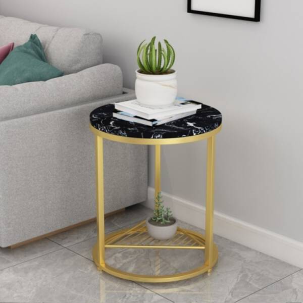 ขาย โต๊ะข้างเตียง โต๊ะข้างโซฟา ท็อปหินอ่อนสองชั้น ท็อปหินอ่อนสีดำ โครงขาสีทอง ราคา