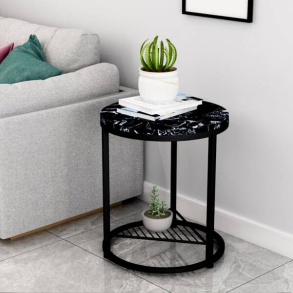 ขาย โต๊ะข้างเตียง โต๊ะข้างโซฟา ท็อปหินอ่อนสองชั้น ท็อปหินอ่อนสีดำ โครงขาสีดำ ราคา