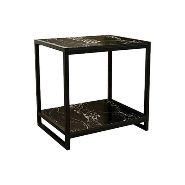 โต๊ะข้างเตียง โต๊ะข้างโซฟา ทรงสี่เหลี่ยมท็อปหินอ่อนสองชั้น โครงขาสีดำ ท็อปหินอ่อนสีดำ