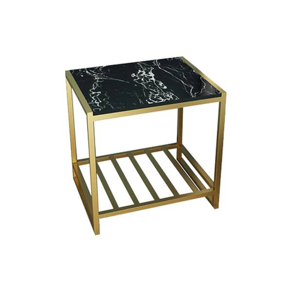 โต๊ะข้างเตียง โต๊ะข้างโซฟา ทรงสี่เหลี่ยมท็อปหินอ่อน ท็อปหินอ่อนสีดำ โครงขาสีทอง