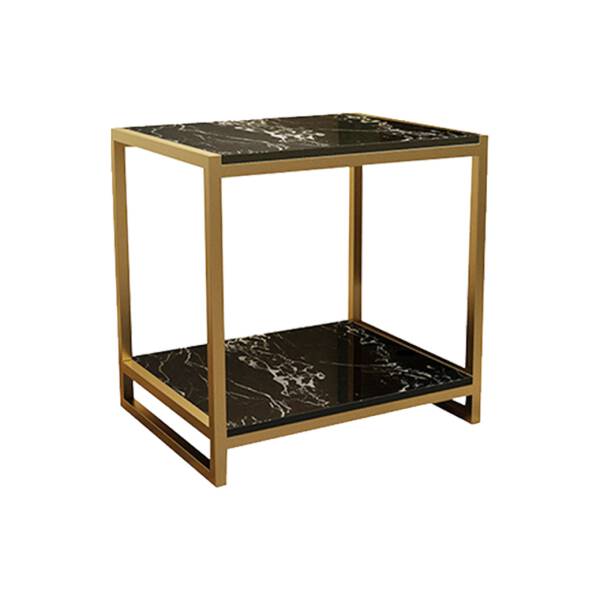 โต๊ะข้างเตียง โต๊ะข้างโซฟา ทรงสี่เหลี่ยมท็อปหินอ่อนสองชั้น โครงขาสีทอง ท็อปหินอ่อนสีดำ