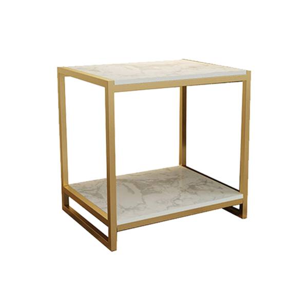 โต๊ะข้างเตียง โต๊ะข้างโซฟา ทรงสี่เหลี่ยมท็อปหินอ่อนสองชั้น โครงขาสีทอง ท็อปหินอ่อนสีขาว