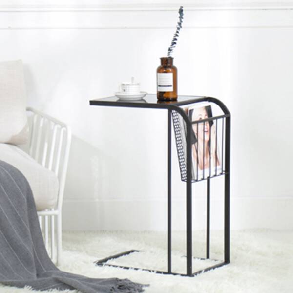 โต๊ะข้างอเนกประสงค์พร้อมชั้นวางหนังสือ สีดำ