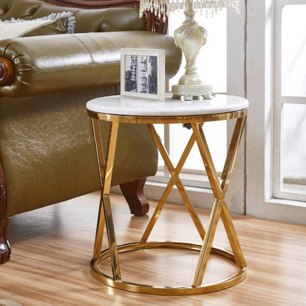 ขาย โต๊ะข้าง ขาสแตนเลส ท็อปหินอ่อนสีขาว โครงขาสแตนเลสสีทอง ราคาพิเศษ