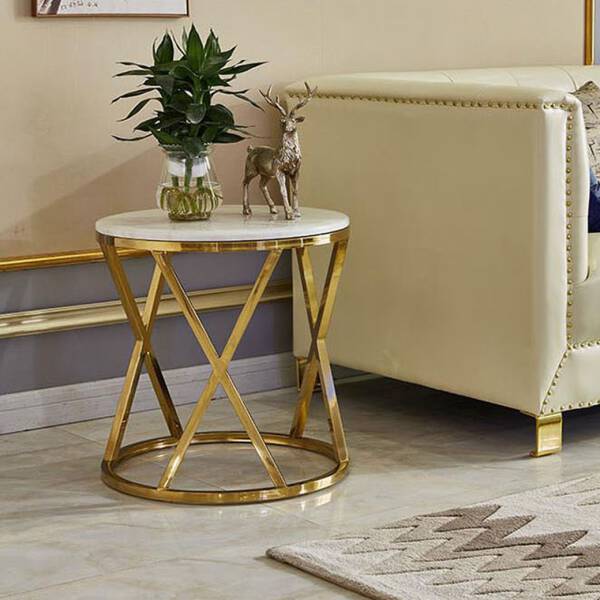 โต๊ะข้าง ขาสแตนเลส ท็อปหินอ่อนสีขาว โครงขาสแตนเลสสีทอง ราคาพิเศษ