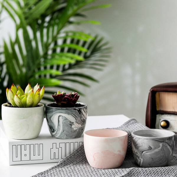 ขาย กระถางต้นไม้มงคลลายหินอ่อน Marble Flower Pot II