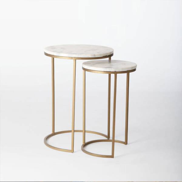 ชุดโต๊ะข้าง ท็อปหินอ่อน สไตล์ยุโรป 2 ตัว โครงขาสีทอง