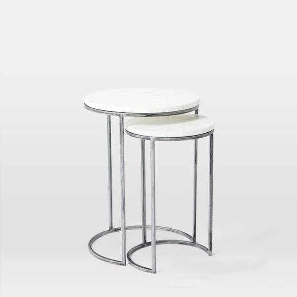 ชุดโต๊ะข้าง ท็อปหินอ่อน สไตล์ยุโรป 2 ตัว โครงขาสีเงิน