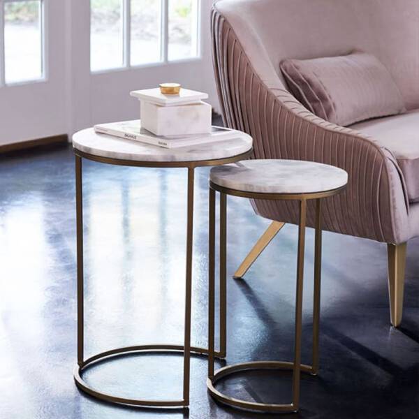 ขาย ชุดโต๊ะข้าง ท็อปหินอ่อน สไตล์ยุโรป 2 ตัว โครงขาสีทอง