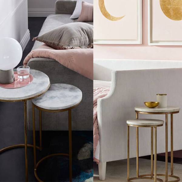 รายละเอียด ชุดโต๊ะข้าง ท็อปหินอ่อน สไตล์ยุโรป 2 ตัว โครงขาสีทอง