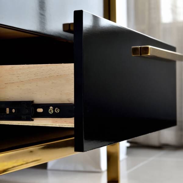 โต๊ะข้างเตียง พร้อมลิ้นชักสองชั้นสีดำขอบทอง - Premium Black Side Table